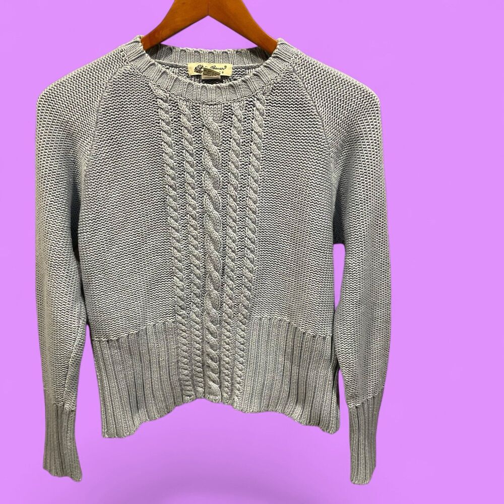 Cute chunky cotton slate blue classic shaker knit Eddie Bauer sweater crop 90s